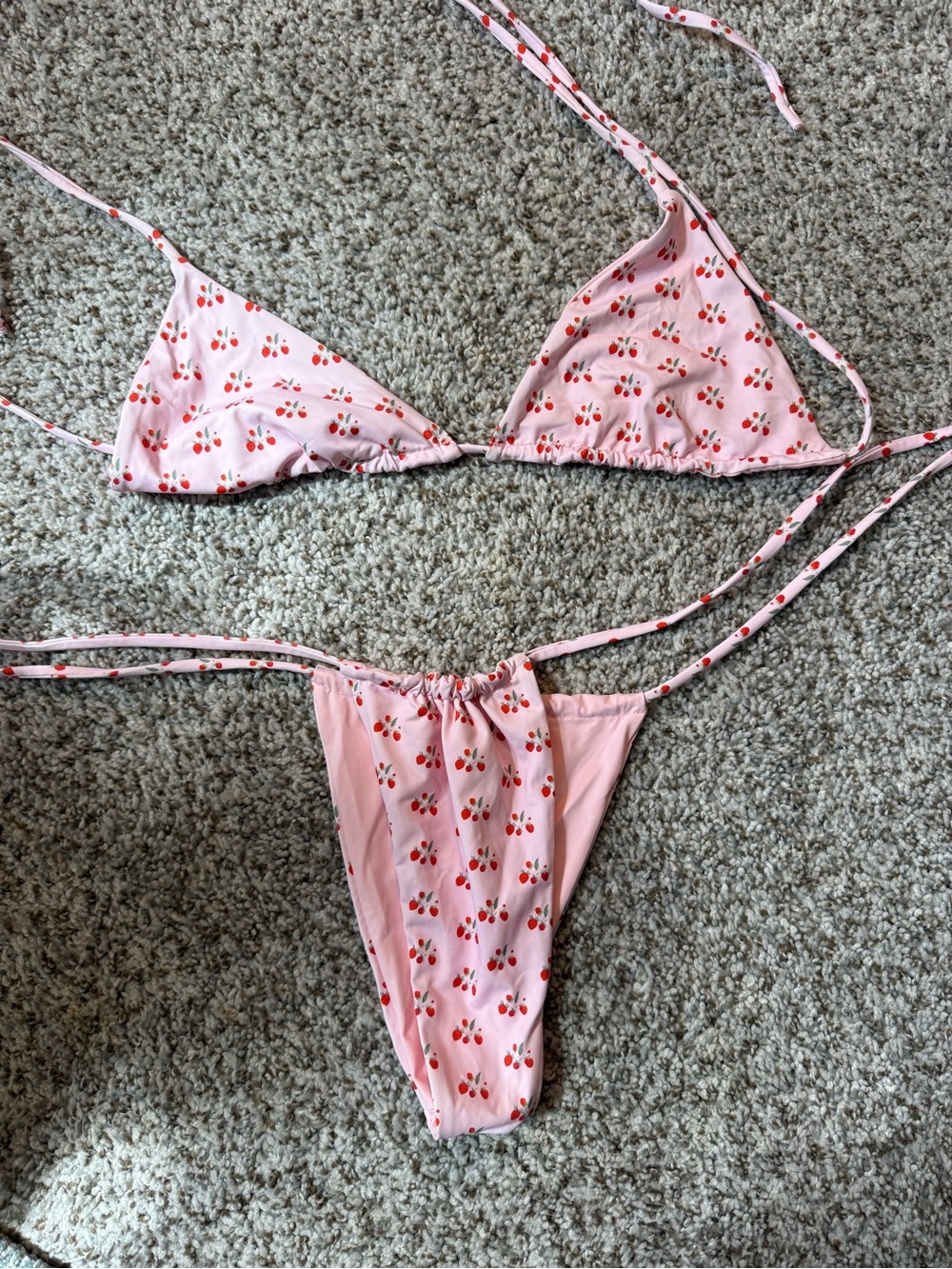 Frankie's Bikinis Pink Cherry-Accent Triangle Bikini